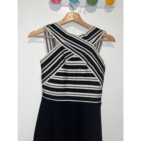 MAEVE Anthropologie Black & White Striped Fit & Flar Crosswise Flare Dress 0 - Picture 3 of 9